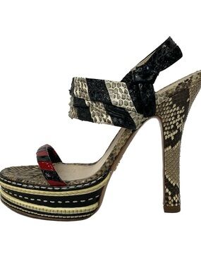 Prada SS09 Snake-Print Platform Sandal in Black, Beige & Red